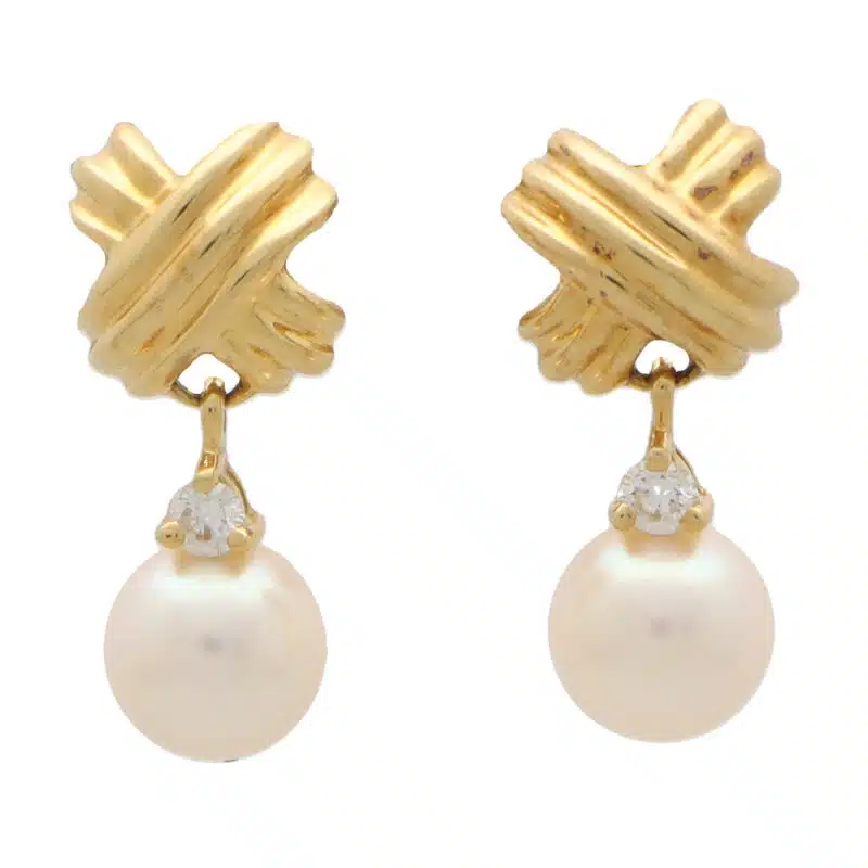 Vintage Tiffany & Co. Signature Diamond and Pearl Drop Earrings