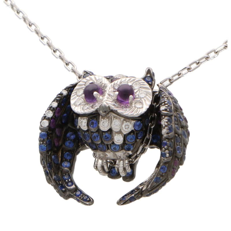 Vintage Boucheron Amethyst, Sapphire and Diamond Owl Necklace