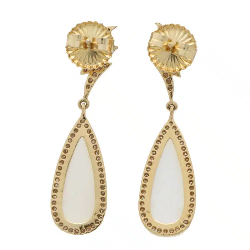 Vintage Moonstone and Diamond Lightning Bolt Drop Earrings