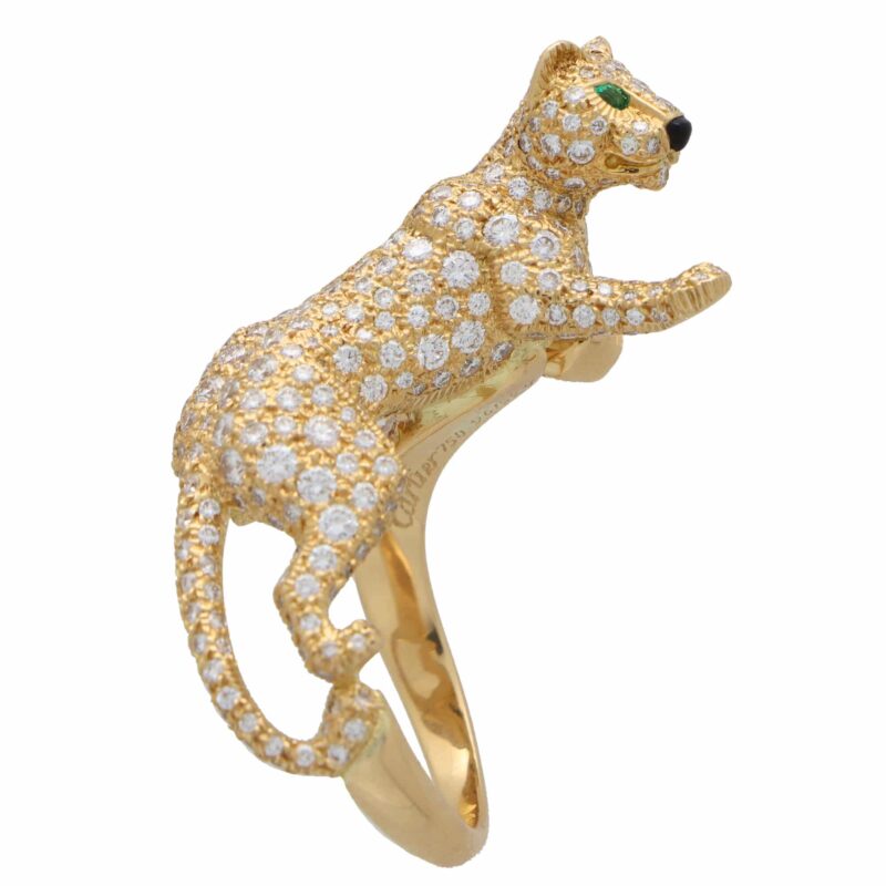 Cartier Diamond and Green Garnet Walking Panther Ring