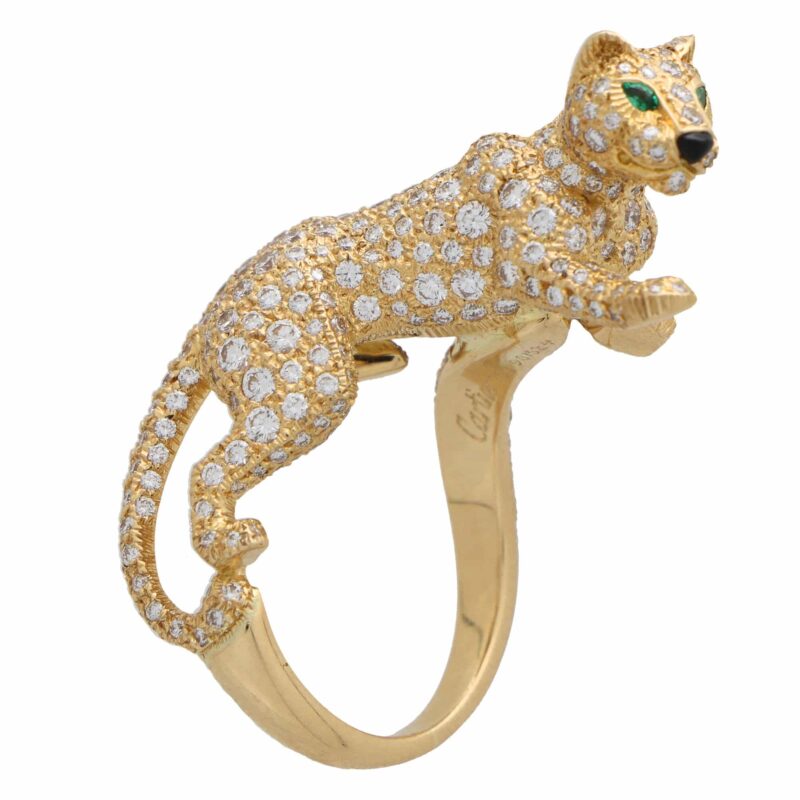 Cartier Diamond and Green Garnet Walking Panther Ring