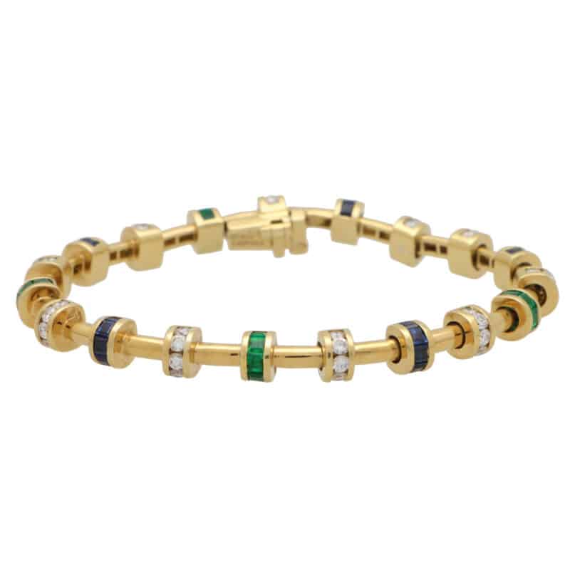 Vintage Charles Krypell Diamond, Sapphire and Emerald Bracelet