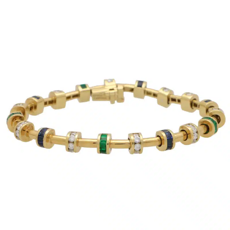 Vintage Charles Krypell Diamond, Sapphire and Emerald Bracelet