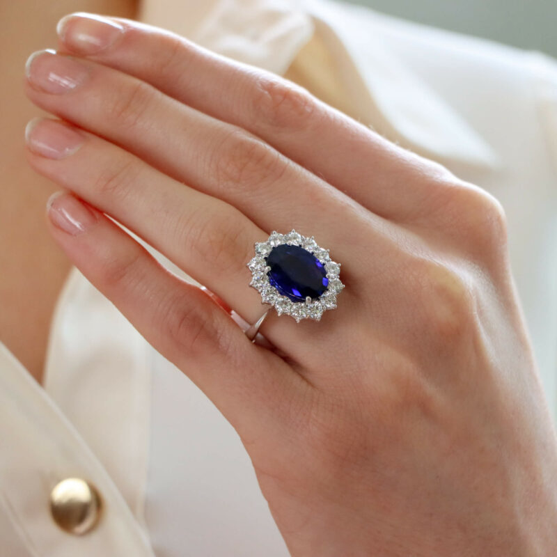 Vintage Sapphire and Diamond Diana Inspired Cluster Ring