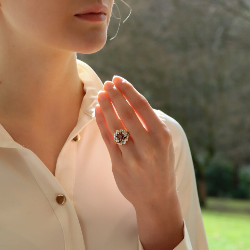 Vintage Piaget Ruby and Diamond Cluster Ring