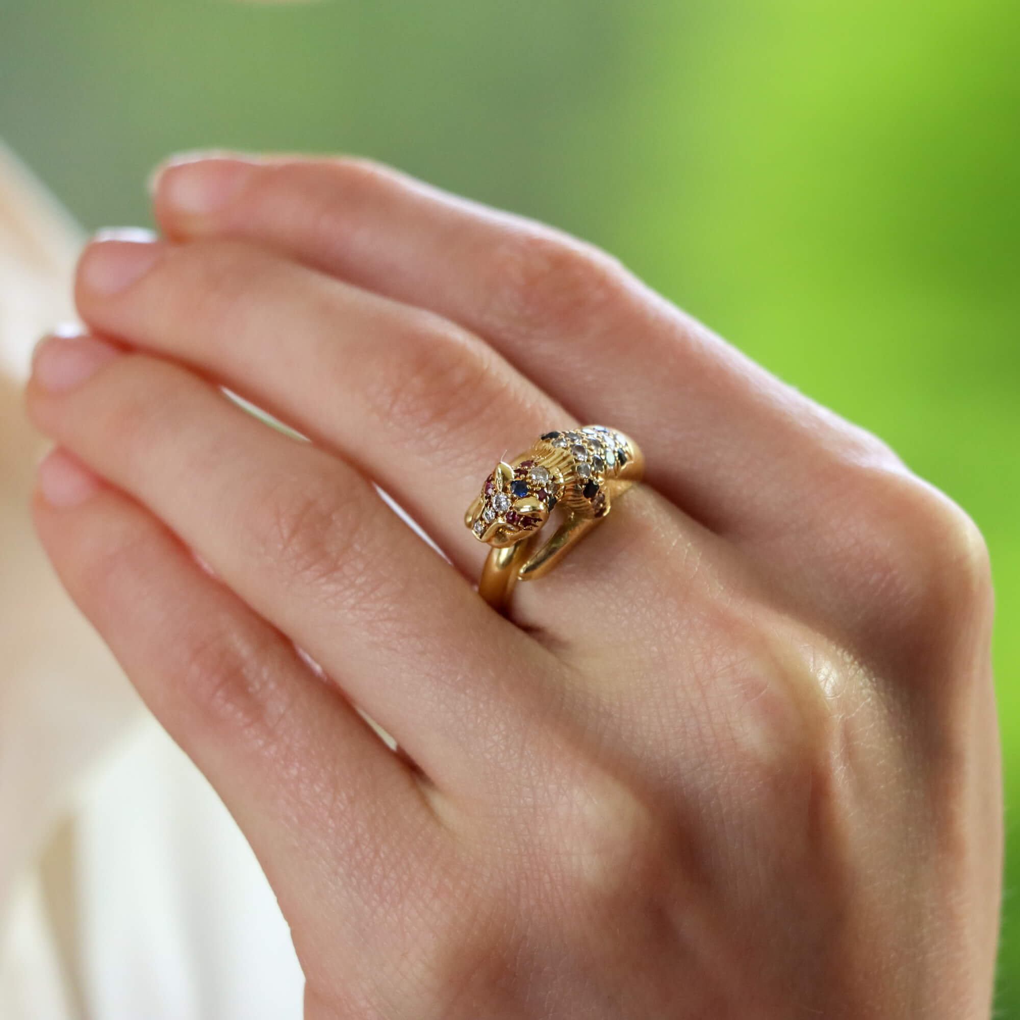 Vintage Diamond Ruby and Sapphire Leopard Ring at Susannah Lovis Jewellers