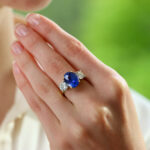 Certified 7.18ct Unheated Sapphire and Diamond Three Stone Ring