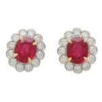 Ruby and Diamond Floral Cluster Stud Earrings