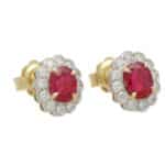 Ruby and Diamond Floral Cluster Stud Earrings