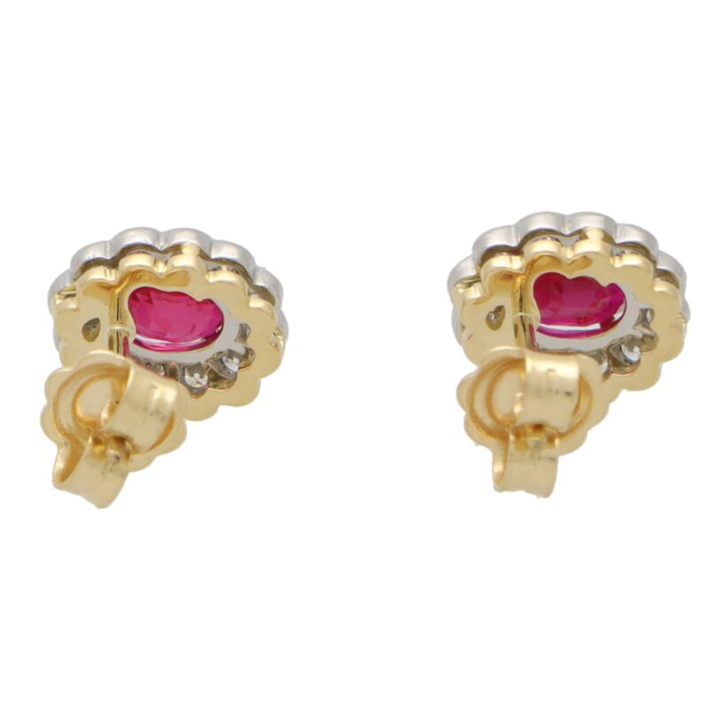 Ruby and Diamond Floral Cluster Stud Earrings