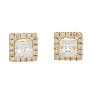 Princess Cut Diamond Halo Stud Earrings