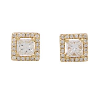 Princess Cut Diamond Halo Stud Earrings