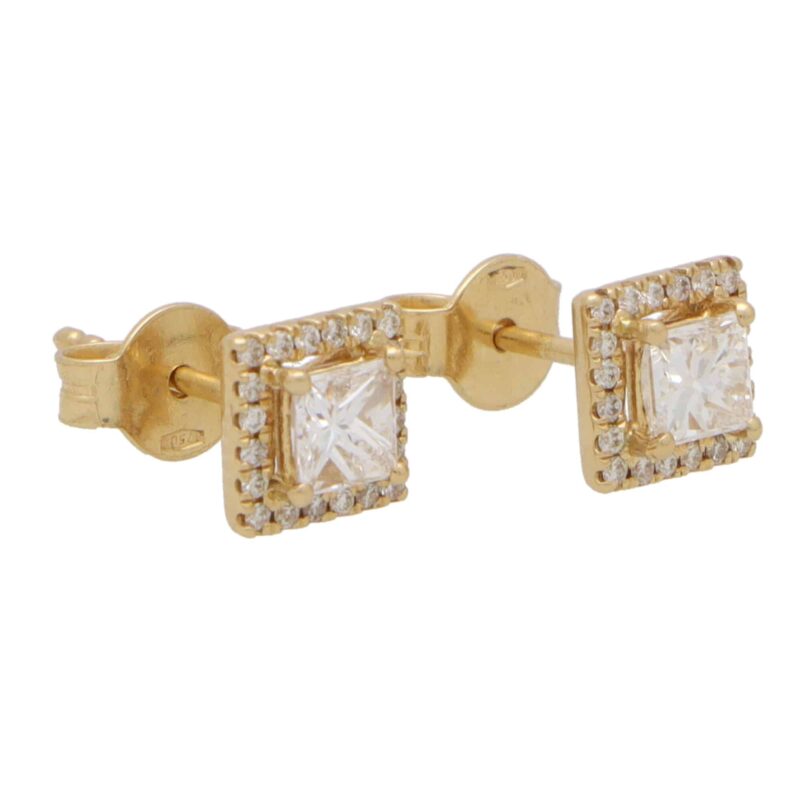 Princess Cut Diamond Halo Stud Earrings