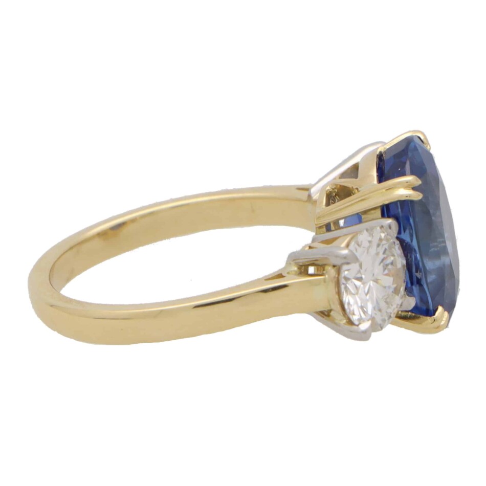 Certified 7.18ct Unheated Sapphire and Diamond Three Stone Ring