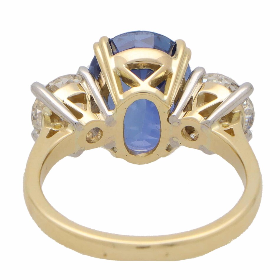 Certified 7.18ct Unheated Sapphire and Diamond Three Stone Ring