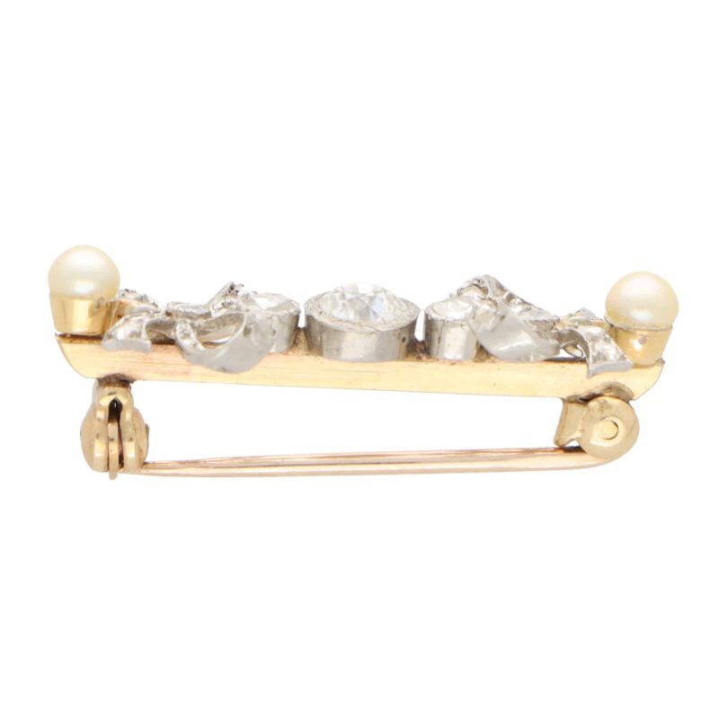 Art Deco Diamond and Pearl Bow Pin Brooch