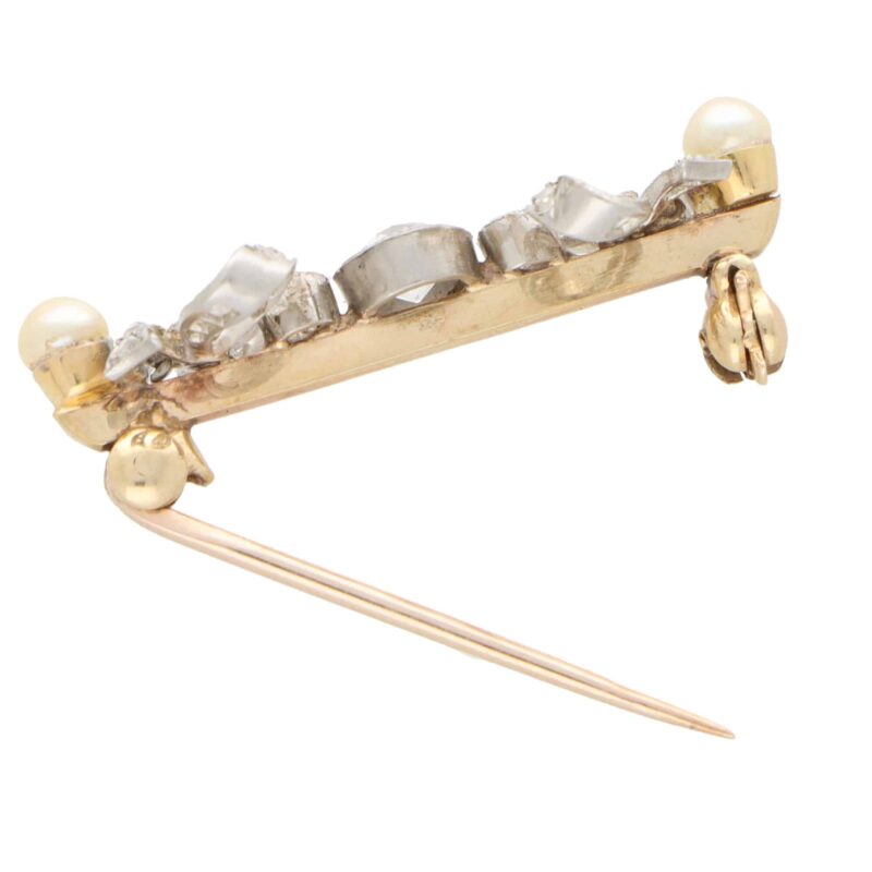 Art Deco Diamond and Pearl Bow Pin Brooch