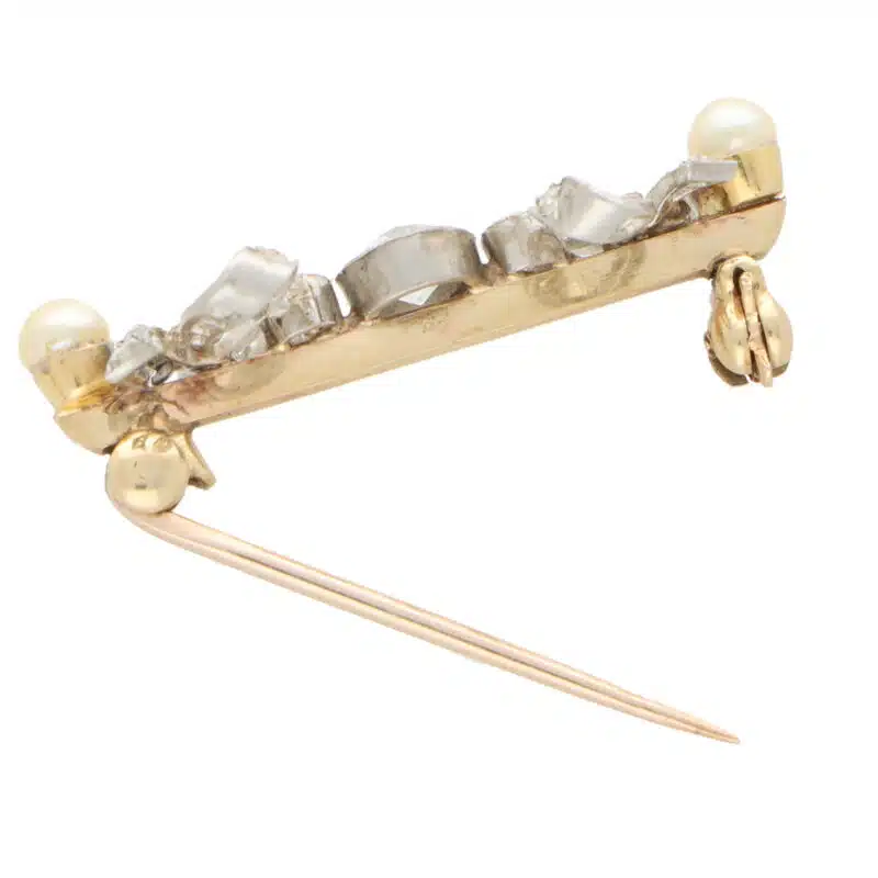 Art Deco Diamond and Pearl Bow Pin Brooch