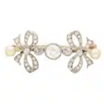 Art Deco Diamond and Pearl Bow Pin Brooch