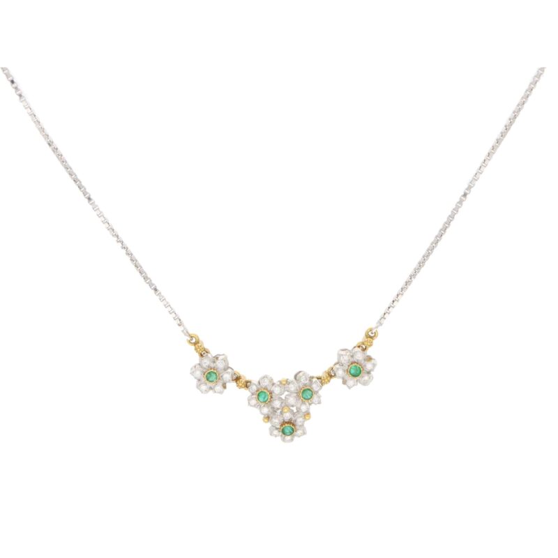 Vintage Buccellati 'Primavera' Diamond and Emerald Necklace