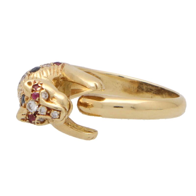 Vintage Diamond, Ruby and Sapphire Leopard Ring