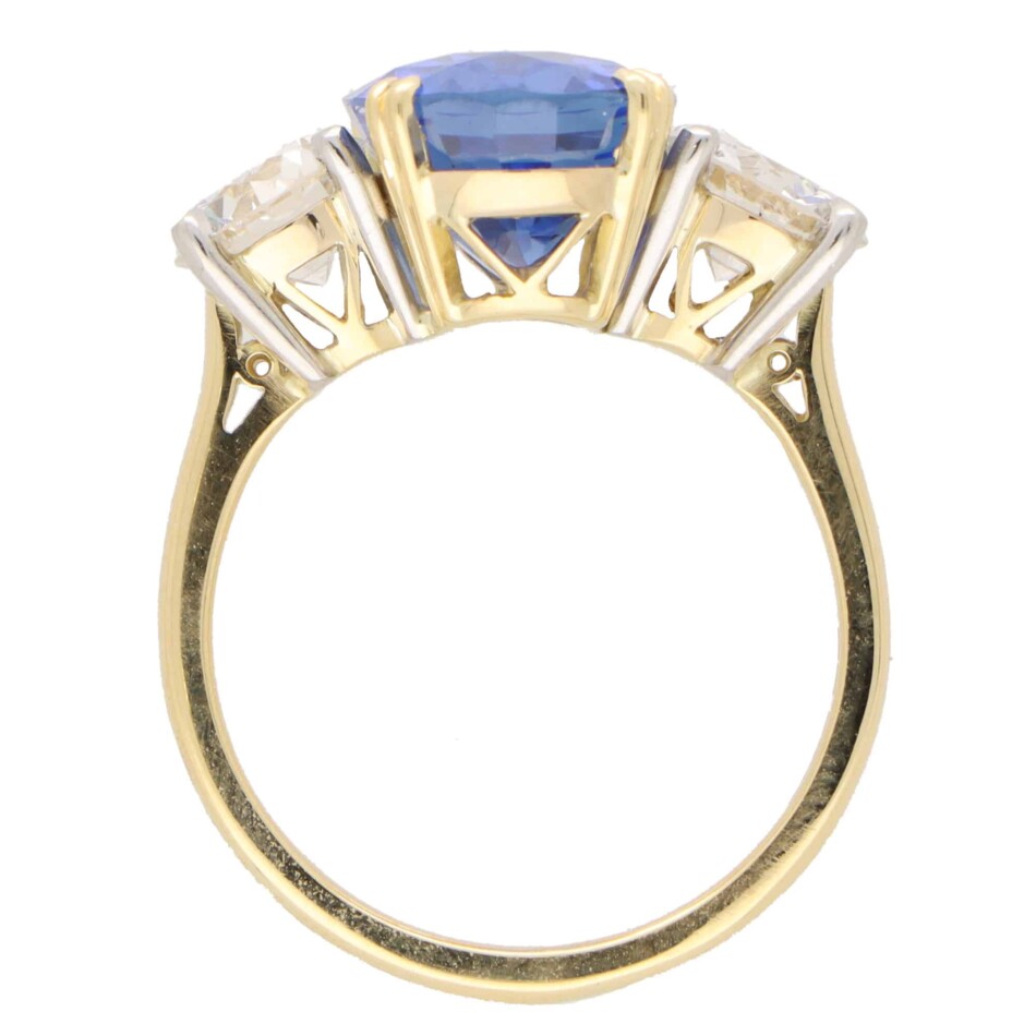 Certified 7.18ct Unheated Sapphire and Diamond Three Stone Ring