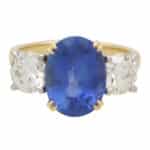 Certified 7.18ct Unheated Sapphire and Diamond Three Stone Ring