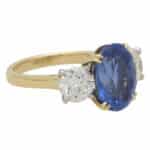 Certified 7.18ct Unheated Sapphire and Diamond Three Stone Ring