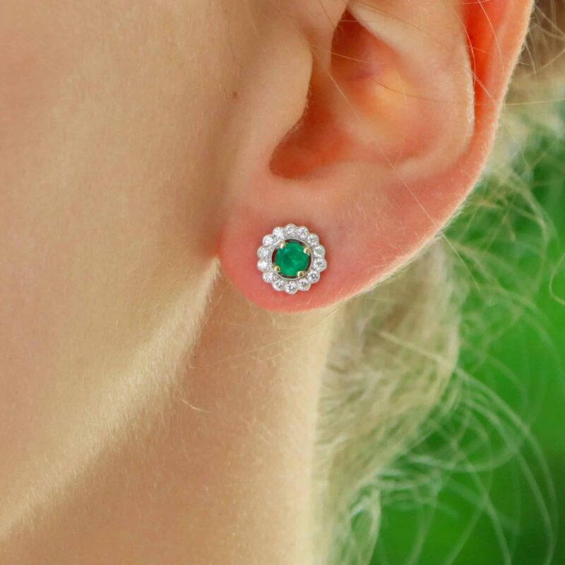 Emerald and Diamond Floral Cluster Earrings