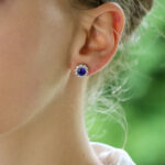 Sapphire and Diamond Cluster Earrings in White Gold