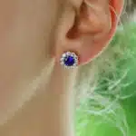 Sapphire and Diamond Cluster Earrings in White Gold
