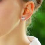 Pink Sapphire, Diamond and Pearl Cluster Stud Earrings