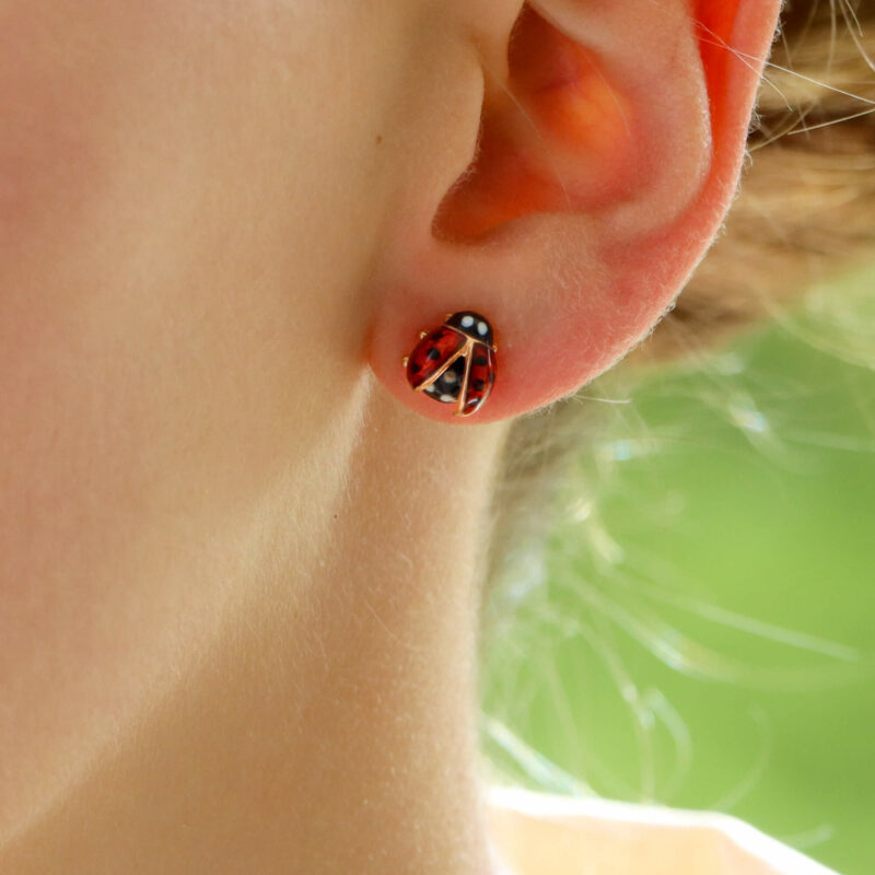 Vintage Ladybird Enamel Stud Earrings