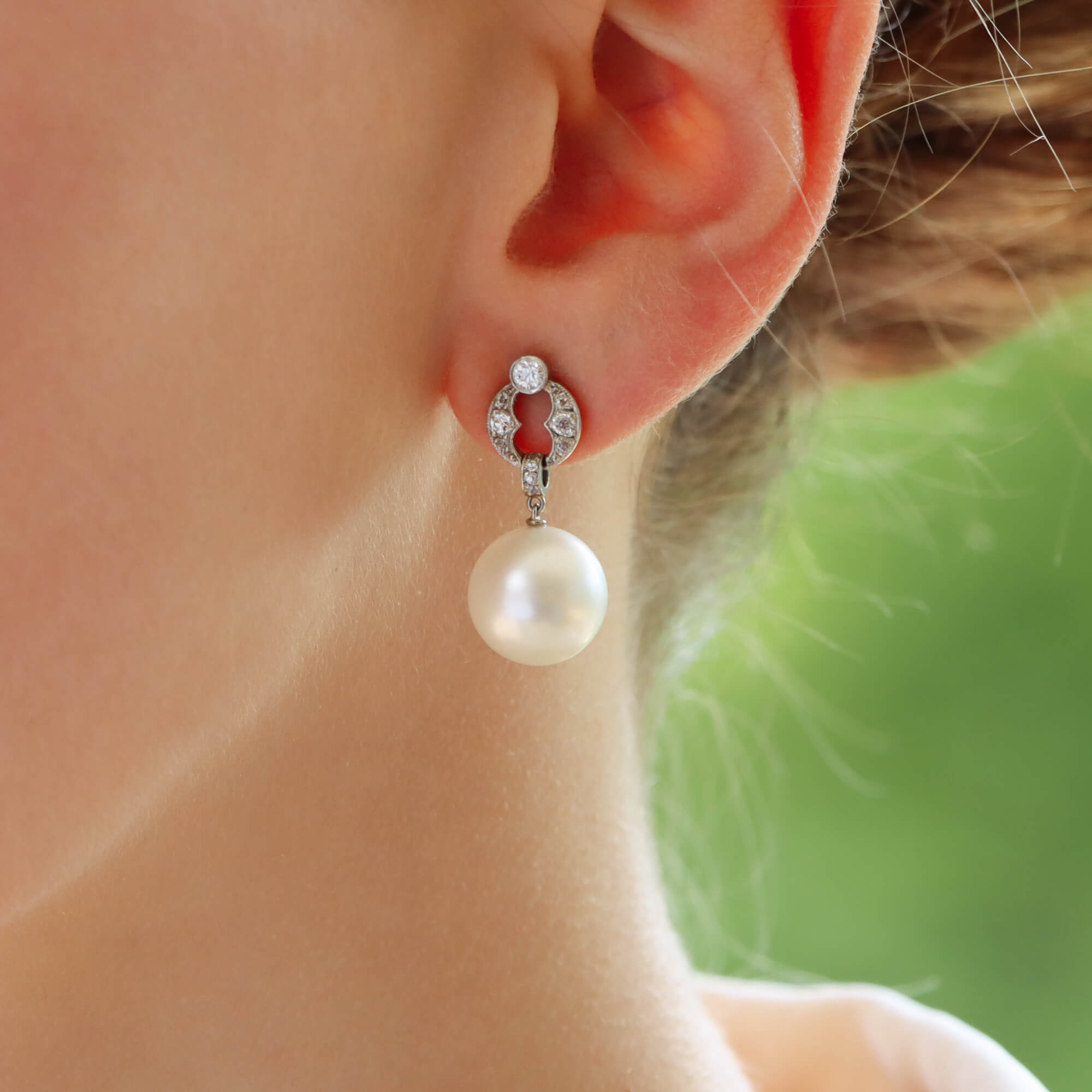 Drop pearl sale and diamond earrings