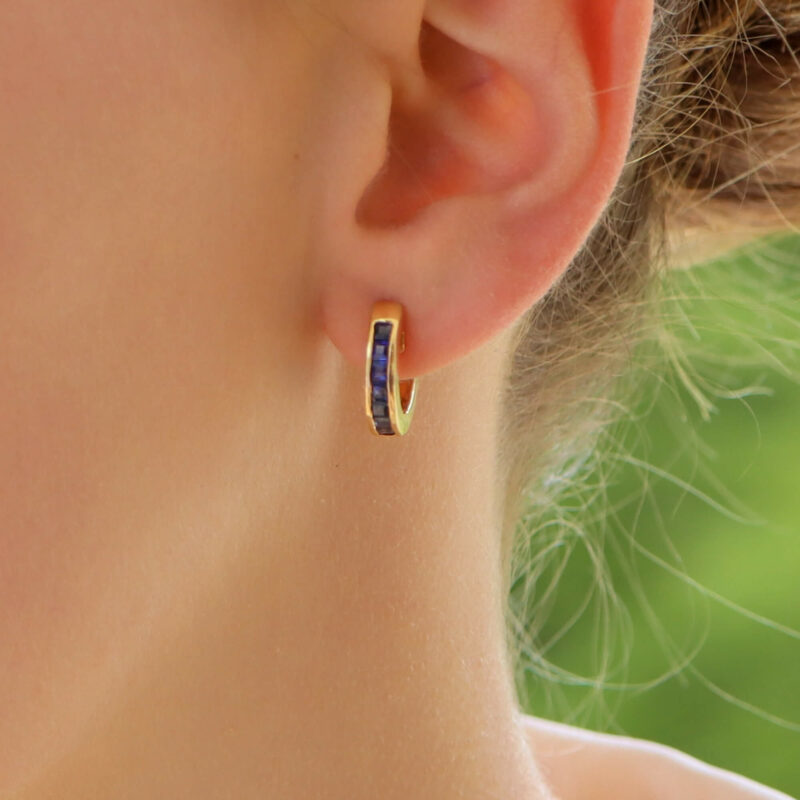 Vintage Blue Sapphire Hoop Earrings