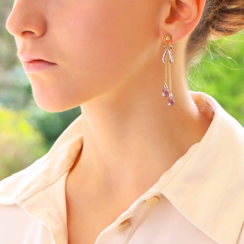 Vintage Amethyst Knotted Drop Earrings
