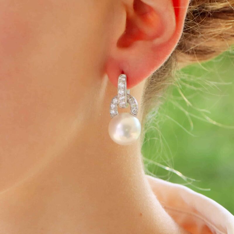 Convertible Pearl and Diamond Drop Hoop Earrings