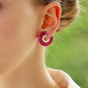 Art Deco Style Invisibly Set Ruby and Diamond Earrings