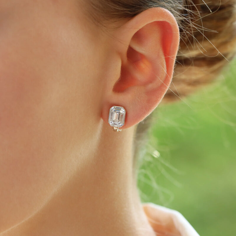 Art Deco Style Emerald Cut Diamond Cluster Earrings