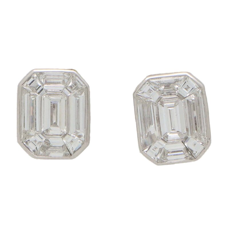 Art Deco Style Emerald Cut Diamond Cluster Earrings