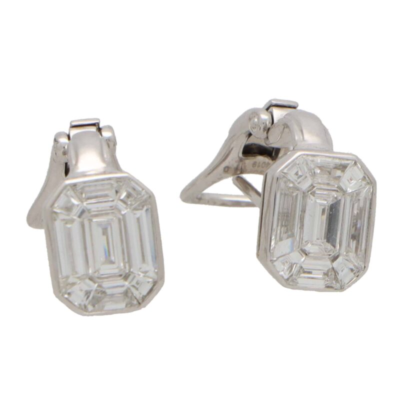 Art Deco Style Emerald Cut Diamond Cluster Earrings