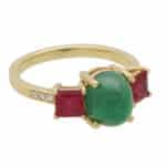 Retro Emerald, Ruby and Diamond Three Stone Ring