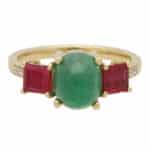 Retro Emerald, Ruby and Diamond Three Stone Ring