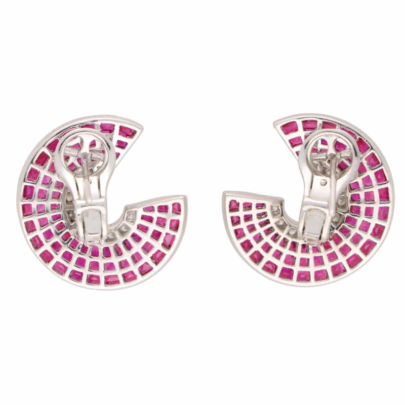 Art Deco Style Invisibly Set Ruby and Diamond Earrings