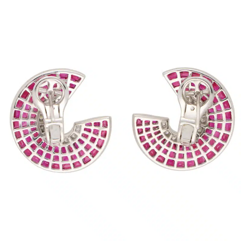 Art Deco Style Invisibly Set Ruby and Diamond Earrings