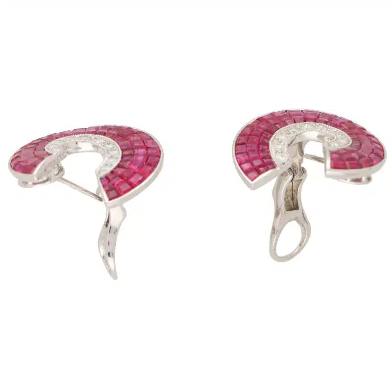 Art Deco Style Invisibly Set Ruby and Diamond Earrings