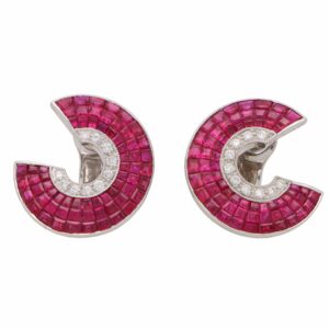 Art Deco Style Invisibly Set Ruby and Diamond Earrings