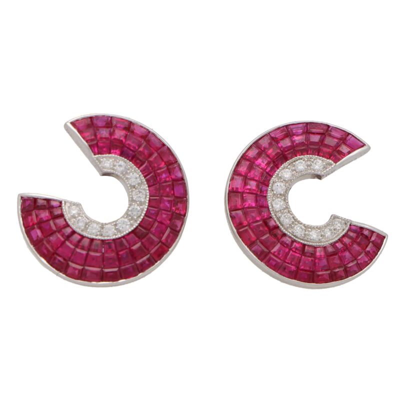 Art Deco Style Invisibly Set Ruby and Diamond Earrings