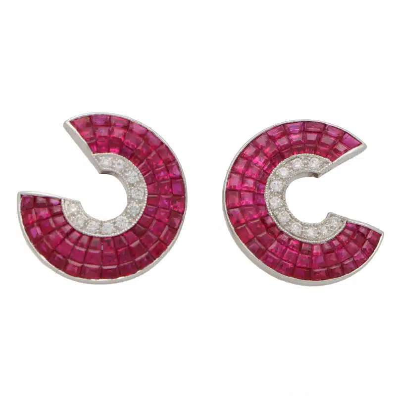 Art Deco Style Invisibly Set Ruby and Diamond Earrings