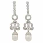 Art Deco Inspired Pearl and Diamond Drop Earrings